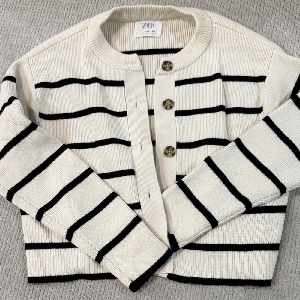 Zara Cream and Black Striped Cardigan